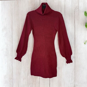 Long sleeve ribbed textured turtleneck cozy sweater dress